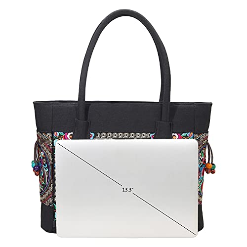 SILKAREA Embroidered Large Canvas Tote Bag for Women with Zipper Handmade Vintage Handbag Shoulder Bag3