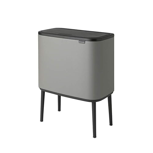 Miniatura 2 de Brabantia Bo - Cubo de basura de 3 cubos interiores de 3 galones (gris concreto mineral) cubo de basura para reciclaje, compartimentos extraíbles +