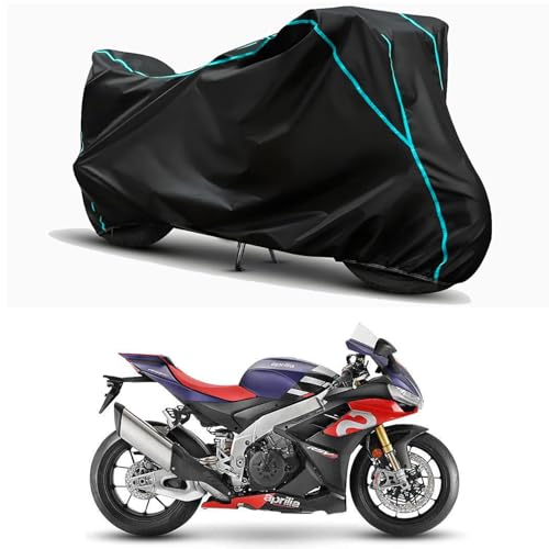 Image of Waterproof Bike Body Cover Compatible for | Aprilia RSV4 1100 Factory | Taffeta Fabric, Sky Piping Design, Bottom Elastic Fit | Dustproof, Sun UV & Rain Protection for All Weather.