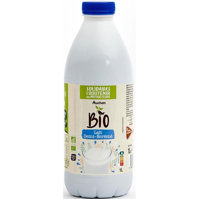 AUCHAN Lait demi-écrémé équitable UHT bio 1 L