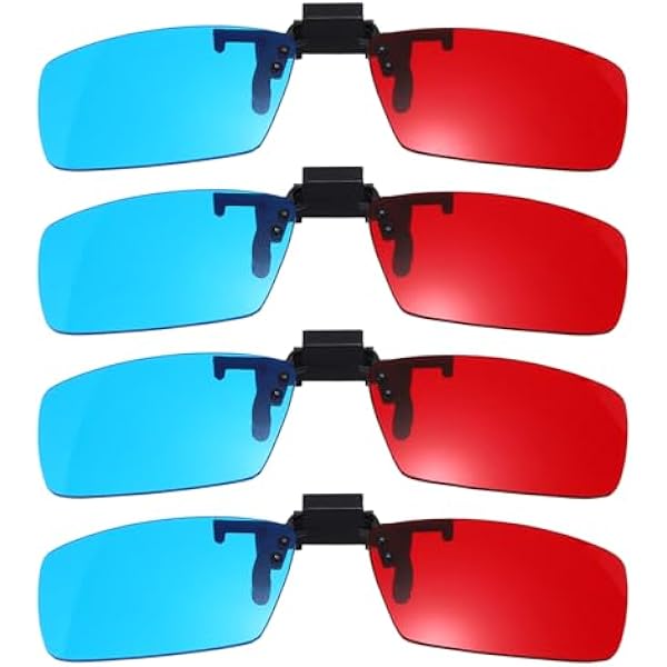 QUARKZMAN 4 szt. Okulary 3D Klips Czerwony Niebieski/Cyjan, Okulary 3D Anaglic Klip Kwadratowa Ramka Do Kina Gry TV Projektor