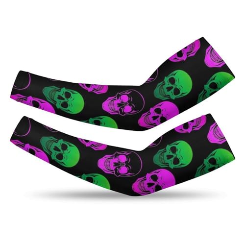 FOSKERV Sun Protection Cooling Arm Sleeves 1 Pair, Cool Gothic Skulls, Women Men Compression Sports Sleeves Breathable and Non Slip for Golfing, Driving, (L)
