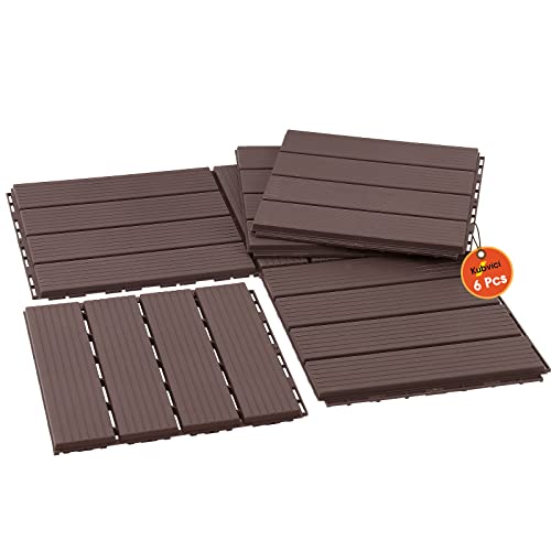 Interlocking Deck Tiles, 6 Pcs 12” X 12” Patio Tiles Waterproof Plastic Outdoor Flooring Covering All Weather For Walkway Front Porch Poolside Balcony Backyard, Brown #TOP10