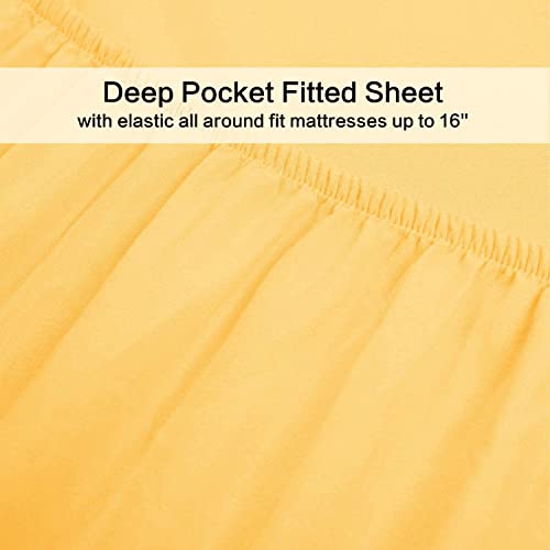Image of Twin XL Sheets Set 4 Piece - Hotel Luxury 1800 Bedding Sheets & Pillowcases - 1 Flat Sheet,1 Fitted Sheet and 2 Pillow Cases - Extra Soft Cooling Bed Sheets - Deep Pocket up to 16 inch (Yellow)
