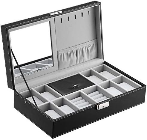 SONGMICS Watch and Jewellery Storage Box Case for 8 Watches with Mirror and Cufflink Box JWB41B