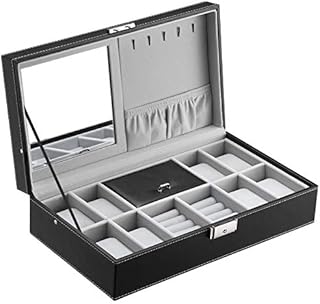 SONGMICS Watch and Jewellery Storage Box Case for 8 Watches with Mirror and Cufflink Box JWB41B