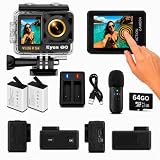 Eyes GO 5K26   Caméra Sport 5K30fps 4K60FPS 120FPS   31 Accessoires   Photo 50MP   2 Ecrans Tactile Vlog   Télécommande Micro 360°   Stabilisateur E.I.S 2.0 Étanche 30M   Carte SDXC 64GO   2X1350mAh