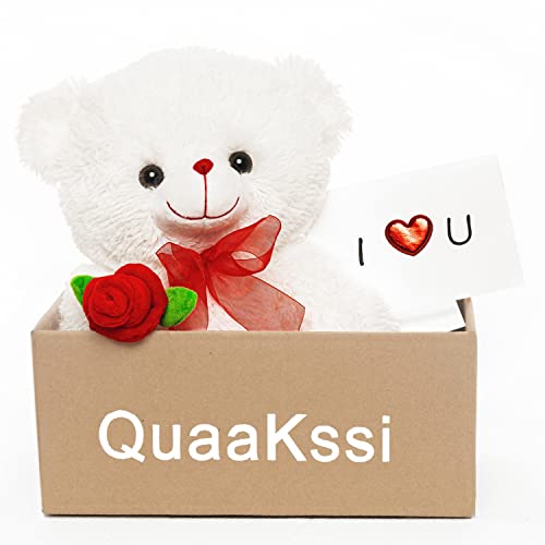 Quaakssi Teddy Bear Valentines Day Teddy Bear For Girlfriend Stuffed Animal Valentine’s Day Gift For Kids Her Him White Bear With Rose And Card 12 Inches (Valentine's Day Bear) #TOP2