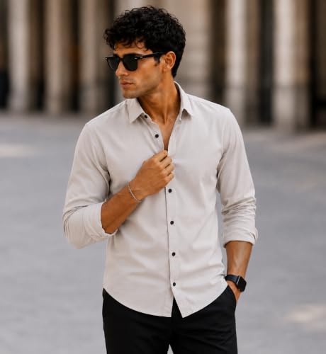 Image of Zilcon Men's Solid Coffee Brown Casual Cotton Blend Shirt