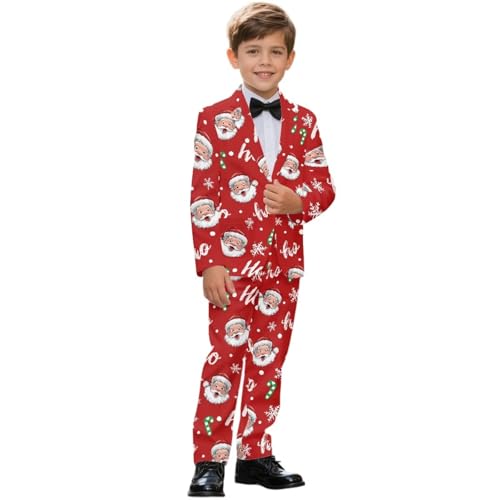 Mintulipy Boys' Suits OH Cute Santa Print 2 Piece Formal Suit Set Tuxedo Wedding Outfits Kids Casual One Button Suit Jacket Dress Pants with Pockets