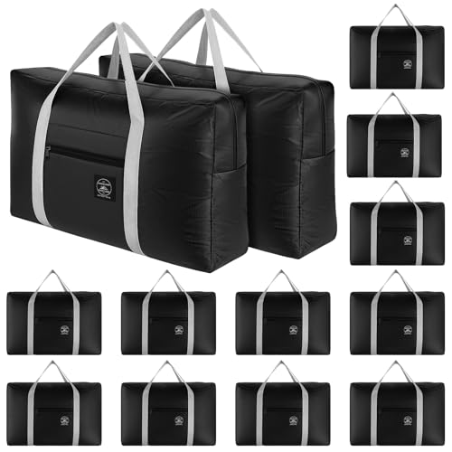 13 Pcs Foldable Travel Storage Bags – Waterproof Oxford Cloth Duffel Bags for Gym, Sports, Overnight Trips (Black)