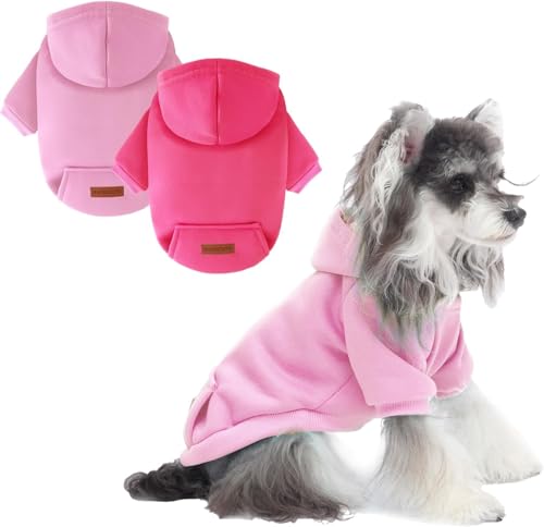 Image of 2 Pack Dog Hoodie Warm Hood Dog Sweater Cold Weather Small Dogs Sweatshirt Comfort Pet Clothes for Small Medium Dogs with Pockets Cats Chihuahua Clothes for Male Female Girl Boy Sporty Daily Wear