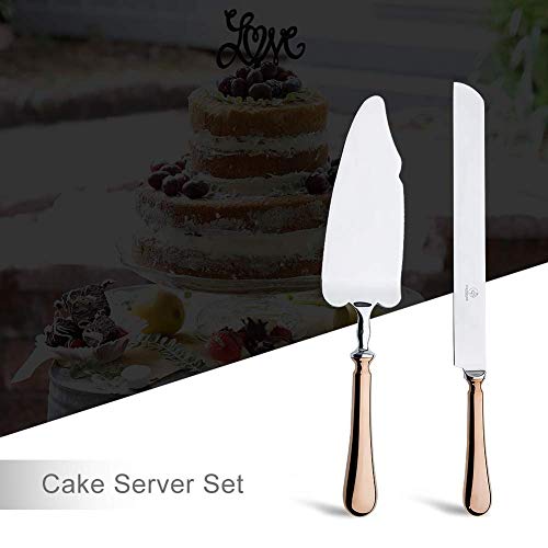 Otw Pavilion Wedding Cake Knife And Server Set,Rose Gold 18/10 Stainless Steel 2 Piece Dessert Set Pie Server Cake Cutter Knife For Birthday,Anniversary,Holiday,Baby Shower,Party #TOP6