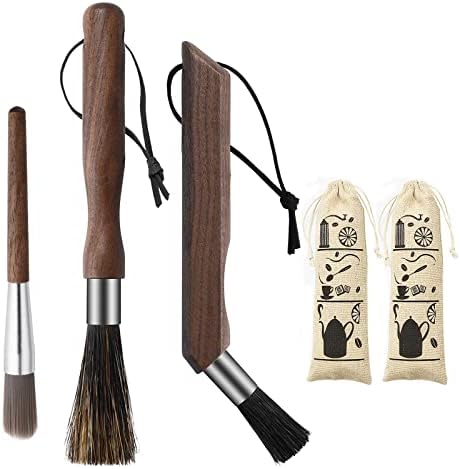 3PCS Professional Coffee Brush, Coffee Grinder Brush Set, Natural Boar Bristles Black Walnut Handle Espresso Machine Cleaning Tool, Coffee Cleaner Brushes Coffee Tool for Barista Home Kitchen