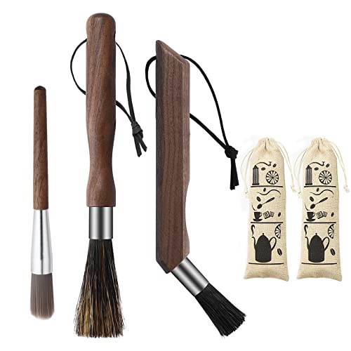Co-link 3-Pack Professional Coffee Grinder Cleaning Brush Set, Natural Boar Bristles, Walnut Handle, Espresso Machine & Coffee Grinder Cleaner, 3 Count, Black
