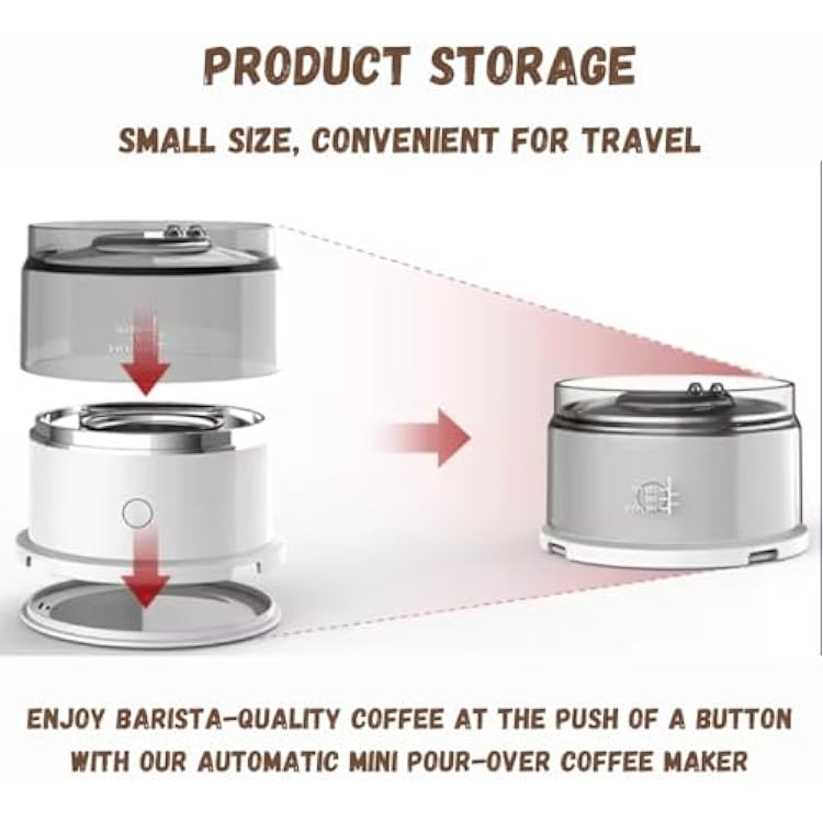 Generic BrewMatic-Smart Automatic Mini Portable Coffee Maker | Single Cup Pour Over Drip Coffee Machine with Filter for Travel, Home, Office, and Kitchen, Small