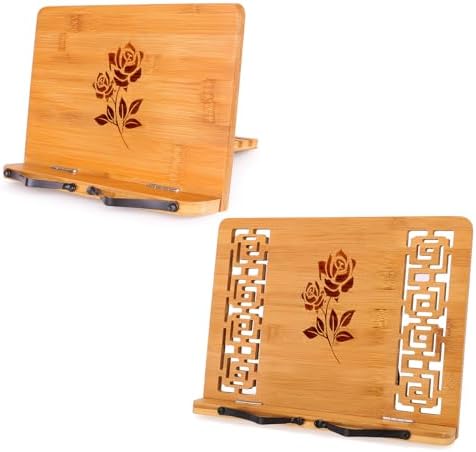 MEGREZ Small Bamboo Foldable Book Stand+Medium Cookbook Stand Holder