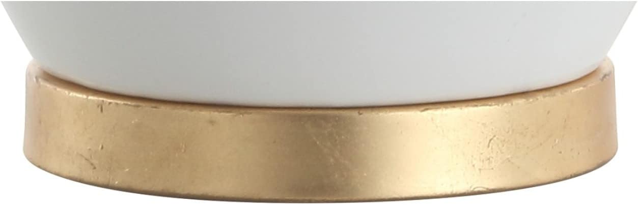 JONATHAN Y 29" White/Brass Ceramic Table Lamp for Bedroom, White Linen Shade, Mid-Century Modern Gourd Bedside Lamp for Living Room, LED Bulb Included (JYL6207B)