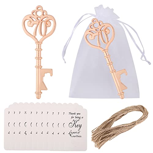 50 Pack 70 Shaped Key Bottle Openers for Guest Favors, 70th Birthday Gifts & Decorations (50, Gold 70th)