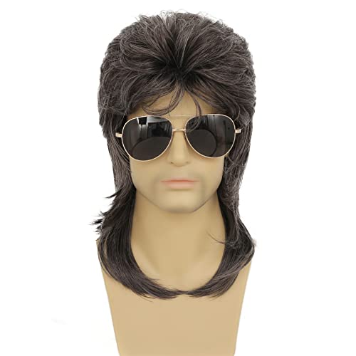 Image of Swiking Mullet Wigs for Men Grey 70s 80s Disco Rocker Curly Punk Fancy Retro Party Halloween Cosplay Costume Wigs(Grey)