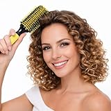 Escova de Madeira Premium Profissional Antiestática Resistente ao Calor para Cabelos Cacheados, Ondulados e Lisos – Modela, Alinha e Dá Brilho – Cor Amarela