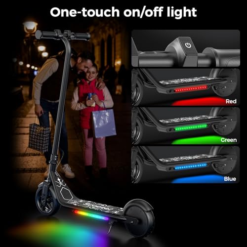 Image of Electric Scooter for Kids Ages 6-12, 150W Motor,10 Mph Max Speed, LED Display, K2-2 Speeds (6 /10 MPH), K2 Pro /K6-3 Speeds, Magnetic Charging, Colorful Light, Dual Brake Scooter for Girls Boys