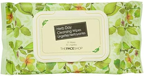 The Face Shop Herb Day 365 Cleansing Wipes - Make Up Remover Face Wipes with Rosemary Extract - Non-Irritating - Refreshing, Brightening, Moisturizing - Korean Skin Care