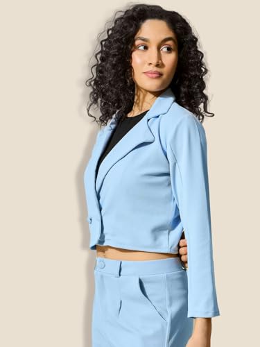 Image of Stylish Solid Polyester Women's Formal and Casual Wear Cropped Blazer