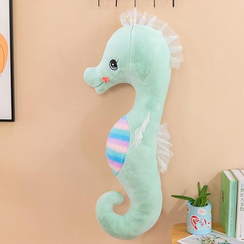 Uixxducc Caballito de mar de peluche, cojín suave, regalo para niños/adultos (verde, 50 cm)