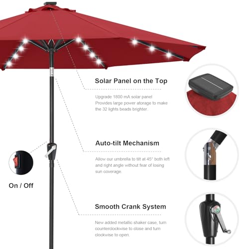 Image of ABCCANOPY Durable Solar Led Patio Umbrellas with 32LED Lights 11FT (Wine Red)