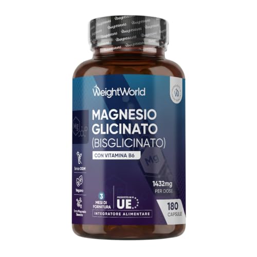 Magnesio Bisglicinato 1432mg per Dose con Vitamina B6, 180 Capsule, 3 Mesi