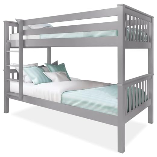 Double Bed Bunk Bed, 3ft Grey Wooden Bunk Beds With Ladder Twin Sleeper Kids Bunk Bed, Solid Pine Wood Frame Single Double Bed frame for Kids Children Home (Grey L198 cm x W98 cm x H144)