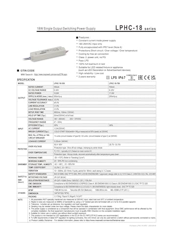 Alimentation à découpage LED LPHC-18 transformateur courant constant 18 W