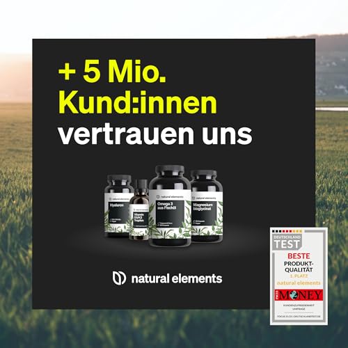 natural elements MSM Kapseln - 180 vegane Kapseln - Laborgeprüfte 1600mg Methylsulfonylmethan (MSM) Pulver pro Tagesdosis - Ohne Magnesiumstearat, hochdosiert und in Deutschland produziert