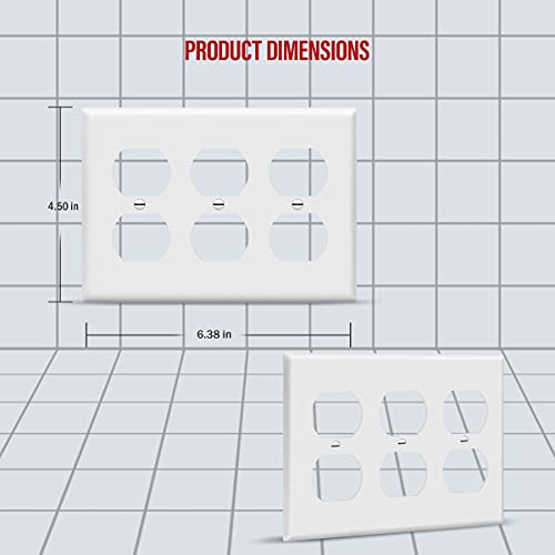 Enerlites Duplex Receptacle Outlet Wall Plate, Size 3-Gang 4.50" X 6.38", Polycarbonate Thermoplastic, 8823-W, White #TOP1