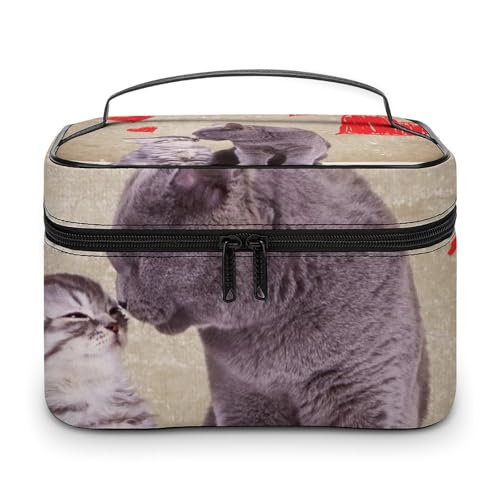 メイクボックス コスメ収納 大容量 かわいい 猫柄 動物 赤いハート バレンタインデー 化粧ポーチ 化粧品入れ メイク収納ケース 軽量 持ち運び アクセサリー 小物入れ おしゃれ 旅行 出張用 プレゼント