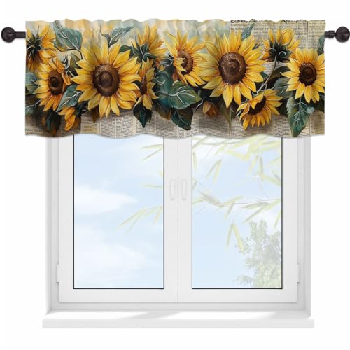 YUVVLFY Sunflower Valance Curtains for Kitchen Over Sink Short 54x18 Inch