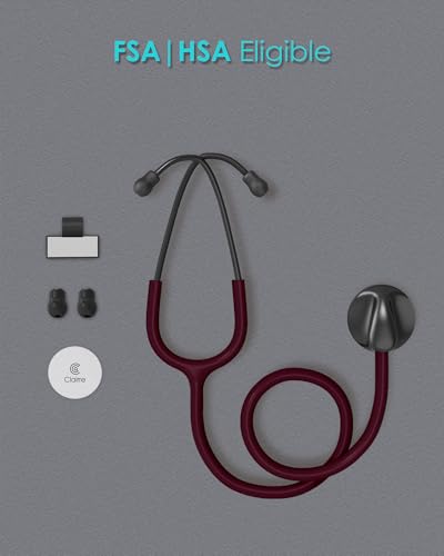 Image of Single Head Stethoscope for Nurses /Nursing School Students /Doctors | Burgundy Tube Essential Estetoscopio for Medical BP Monitoring & Home Use, with Accessories Name Tag & without EVA Case