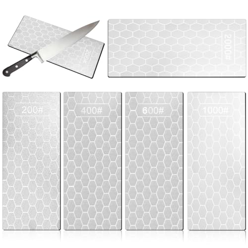 VGECEE 5 Pcs Piedras de Diamante para Afilar Cuchillos grano 200/400/600/1000/2000 Piedras de Afilar Placas de Diamante Afilador de Cuchillos Profesional para Pulir Filos con Base Antideslizante