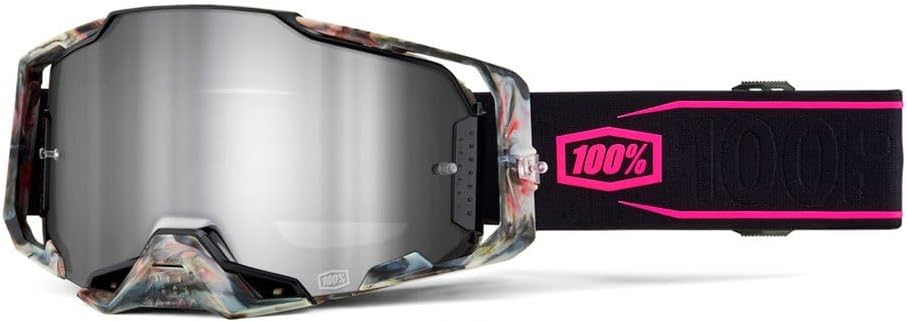 100% ARMEGA Goggles - Eyewear for Dirt Bikes, Motocross, Motorcycle, & Bike Sports - Durable Mountain Biking Goggles - Sarcelle, Mirror Silver Lens