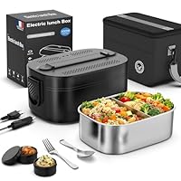 Gamelle Chauffante, 100 W Lunch Box Chauffante Electrique, 1,5 L Gamelle Isotherme pour Repas Chaud, 12V/24V/220V Boite Repas pour Voiture Camion Bureau, Gamelle Chauffante Allume Cigare, Noir