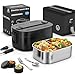 Gamelle Chauffante, 100 W Lunch Box Chauffante Electrique, 1,5 L Gamelle Isotherme pour Repas Chaud, 12V/24V/220V Boite Repas pour Voiture Camion Bureau, Gamelle Chauffante Allume Cigare, Noir