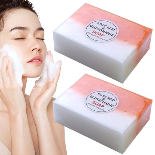 Glutathione Soap Kojic Acid & Glutathione Soap 2Pcs Skin Whitening Rich Foaming 140g Kojic Soap Natural Organic Multi-usage Kojic Acid Soap for Face Back Legs Body