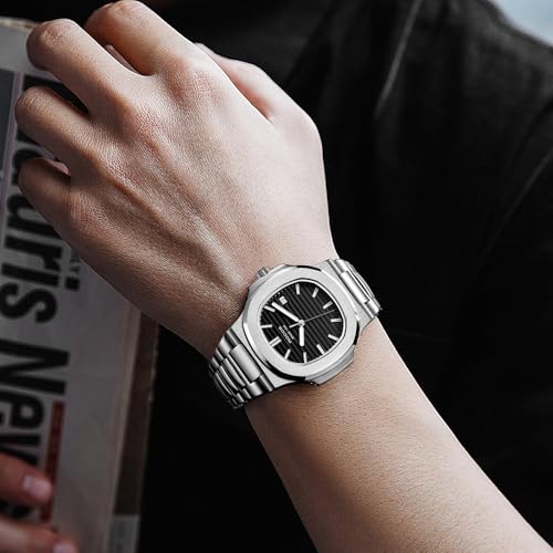 ROCOSJEWE Men's Automatic Mechanical Watch, Self-Winding Movement, Stainless Steel Case, Exhibition Back, 30M Waterproof, Luminous Hands, Black Oval Dial by ROCOSJEWE - Used condition - Image 4