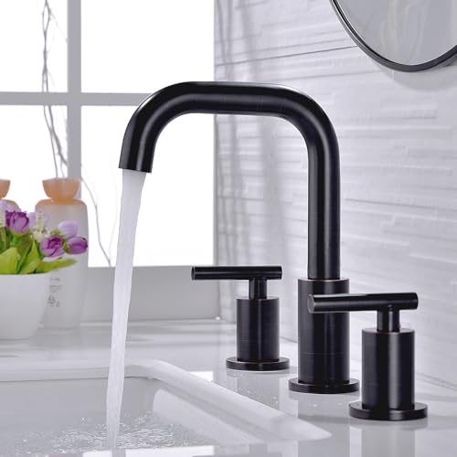 TRUSTMI Bronze Bathroom Faucet 2-Handle 8 Inch Widespread Bathroom Sink Faucet 3 Hole with Overflow Drain, Oil Rubbed Bronze by TRUSTMI - Used condition - Image 3