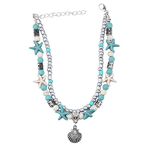 Malloom Pulsera Tobilleras de Yoga de Concha Acero Inoxidable inspiradora de Alambre expandible Pulseras con Encanto de Mensaje (B)