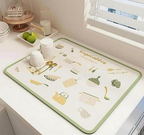 Image of HomeCloud Dish Drying Mat for Kitchen Counter - Super Absorbent, Non-Slip & Heat-Resistant - Quick Dry Rack Pad for Dishes, Utensils, Coffee Maker - Stain-Hiding Design (Green, 40x50cm)