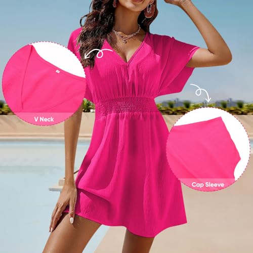 Robe d'été décontractée à manches courtes col V et volants fluides - 3