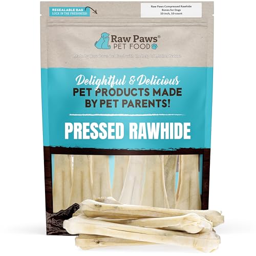 Raw Paws 10-inch Compressed Rawhide Bones for Dogs - Large, 10-Count