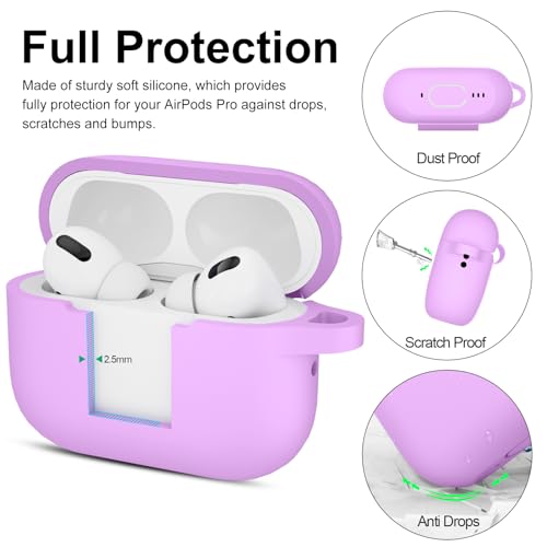 Image of for AirPods Pro 2nd 1st Generation Case Cover with Keychain, Protective Soft Silicone Skin Accessories for Apple AirPods Pro Charging Case 2022 /2019, Front LED Visible, Light Purple